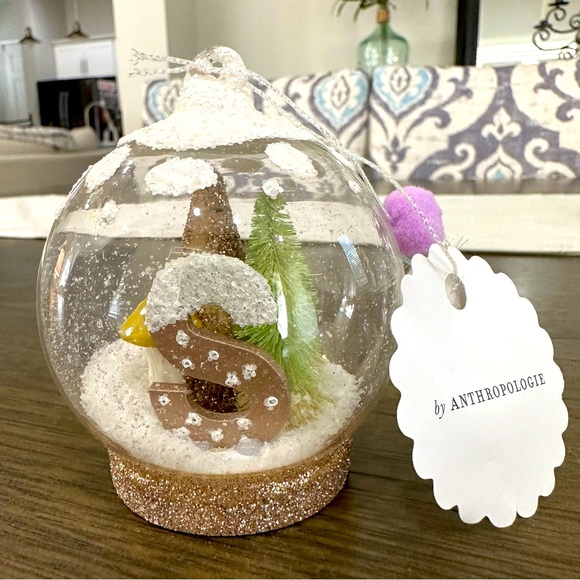 NIB Anthropologie “S” Snow Globe Ornament - Picture 1 of 5